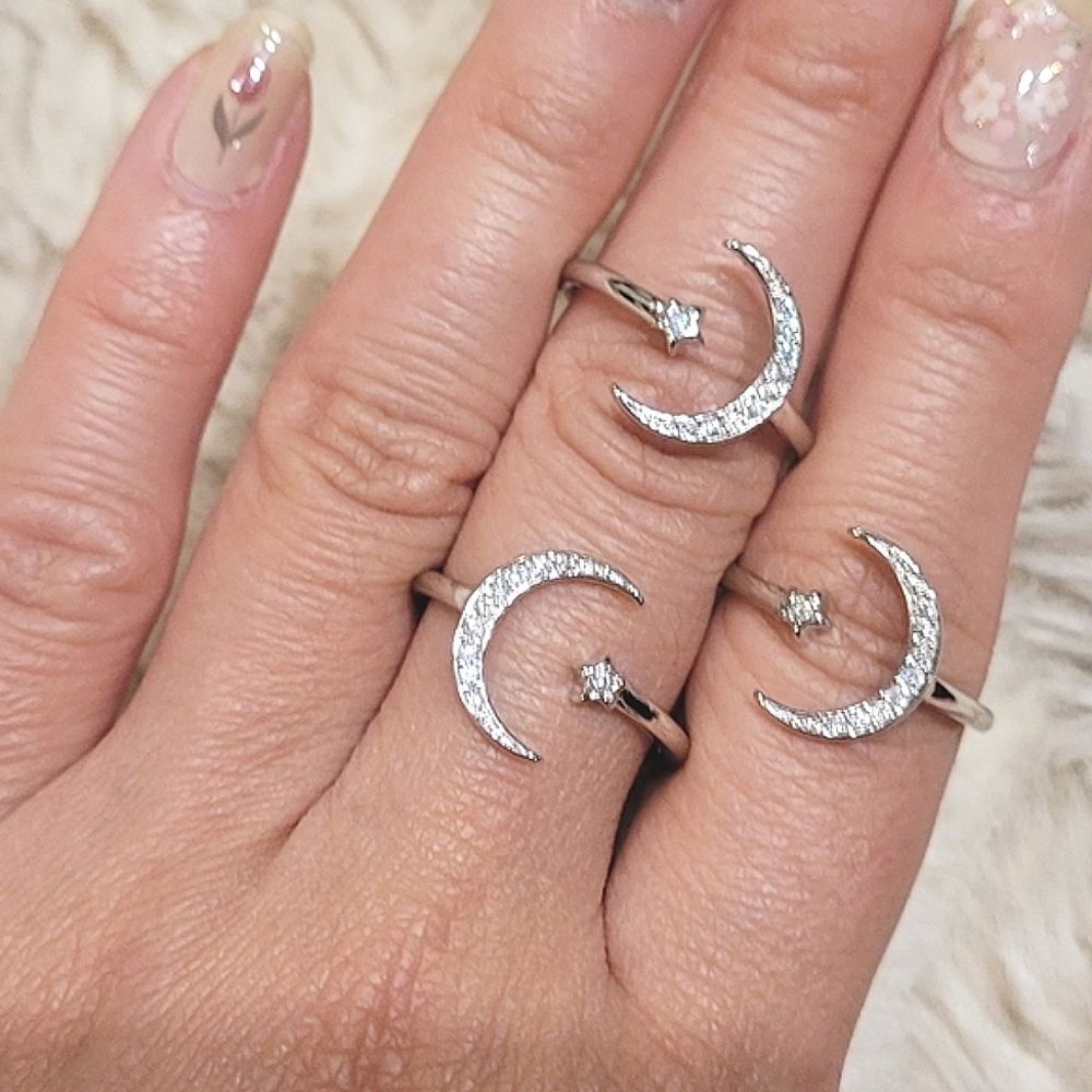 🍒NEW🍒 925 STERLING SILVER MOON & STARS RING